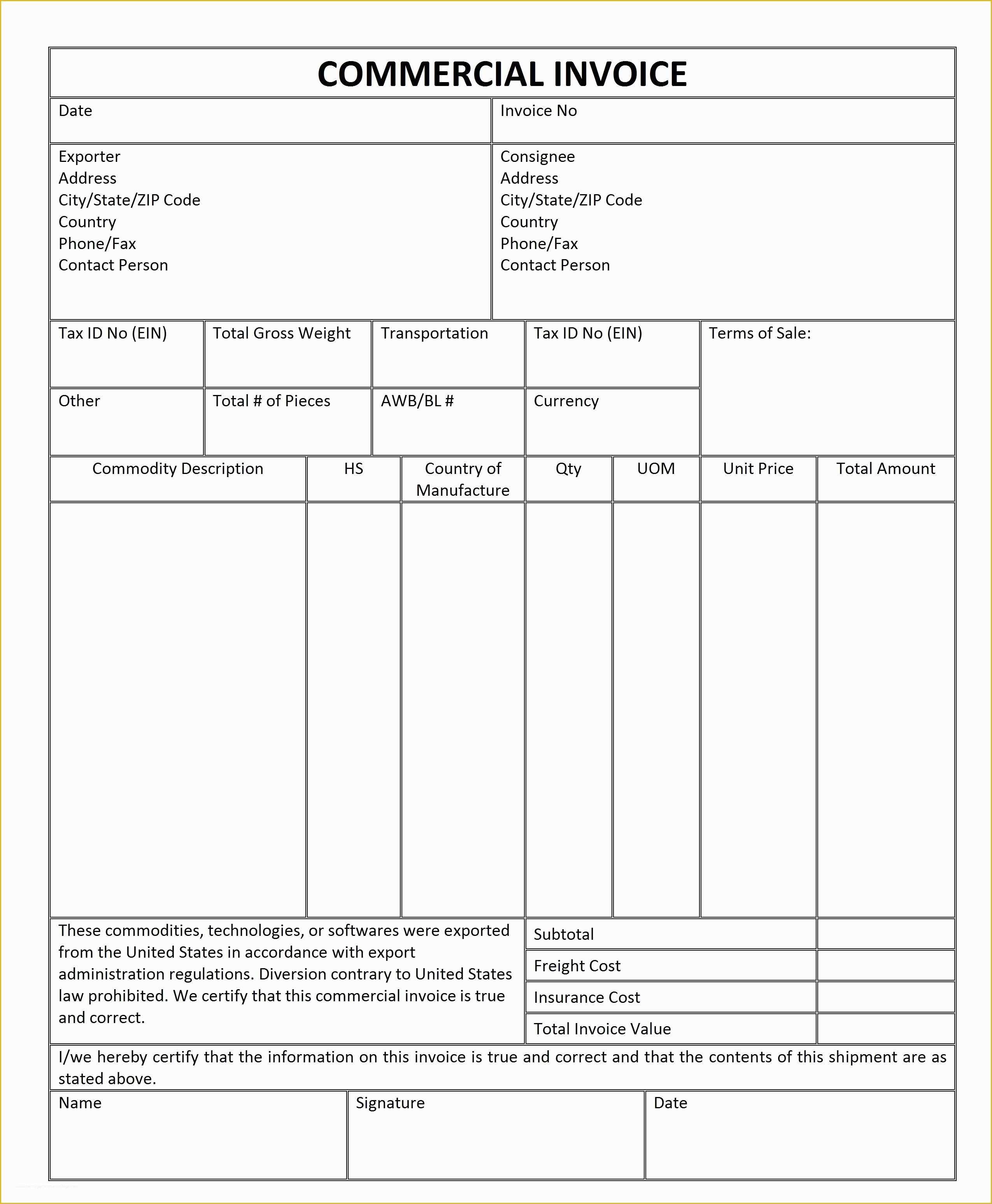 Free Invoice Template Word Of Mercial Invoice Template Word