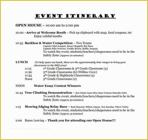 Free Itinerary Template Of 10 Sample event Itinerary Templates