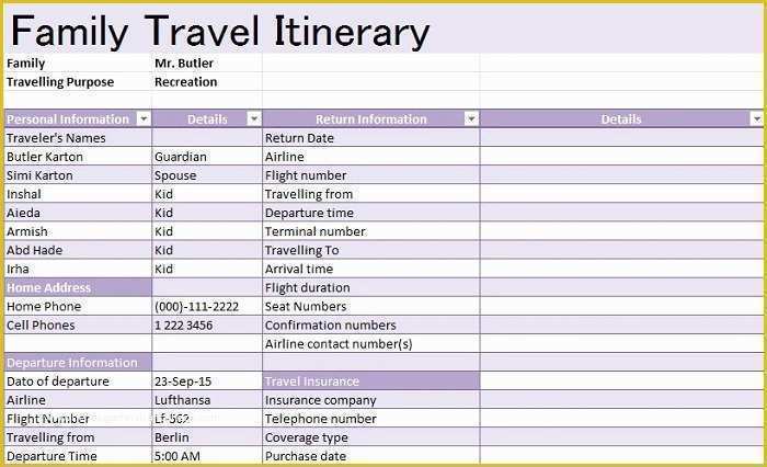 Free Itinerary Template Of 30 Itinerary Templates Travel Vacation Trip Flight