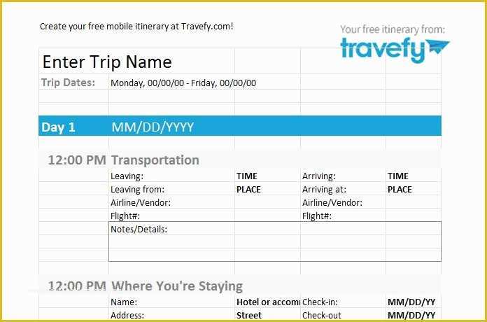 Free Itinerary Template Of 30 Itinerary Templates Travel Vacation Trip Flight