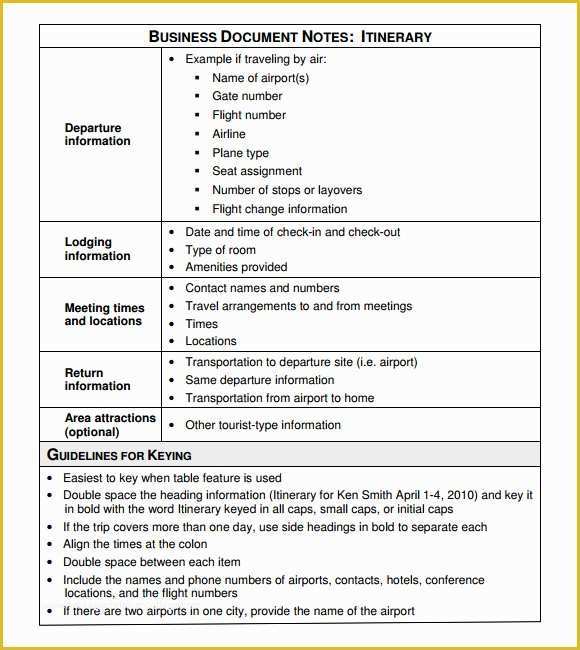 Free Itinerary Template Of Business Itinerary Template 7 Download Free Documents