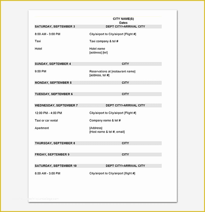 Free Itinerary Template Of Business Travel Itinerary Template 23 Word Excel &amp; Pdf