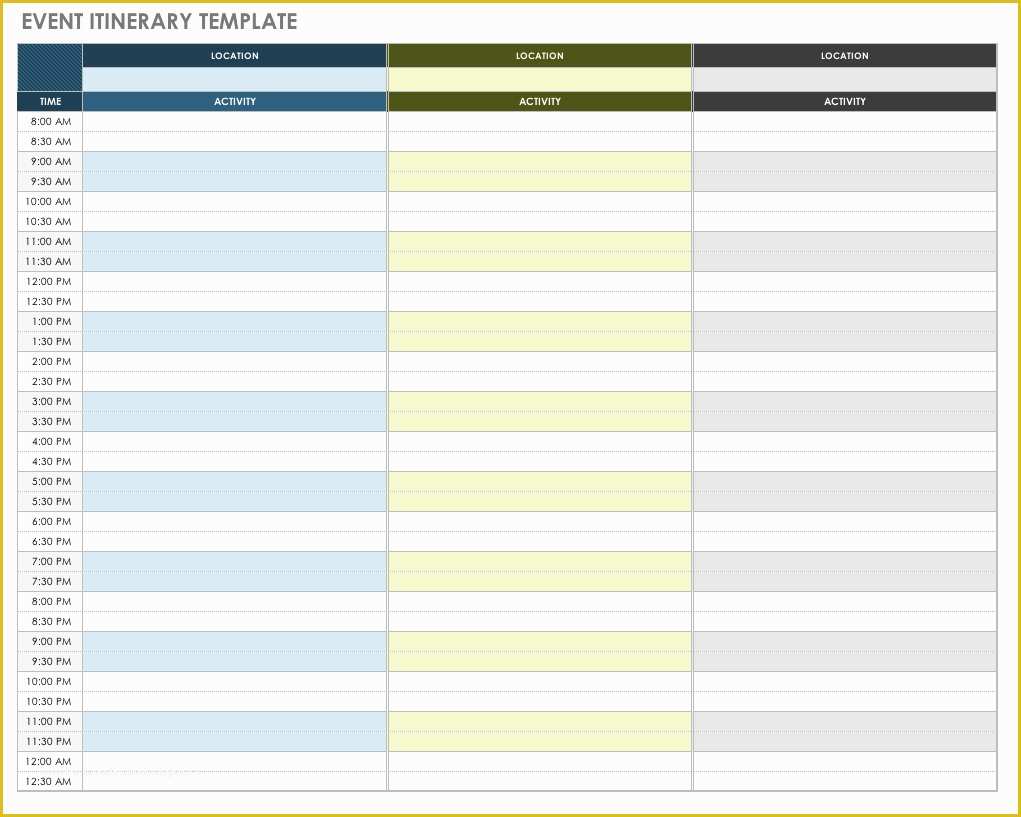 Free Itinerary Template Of Free Itinerary Templates