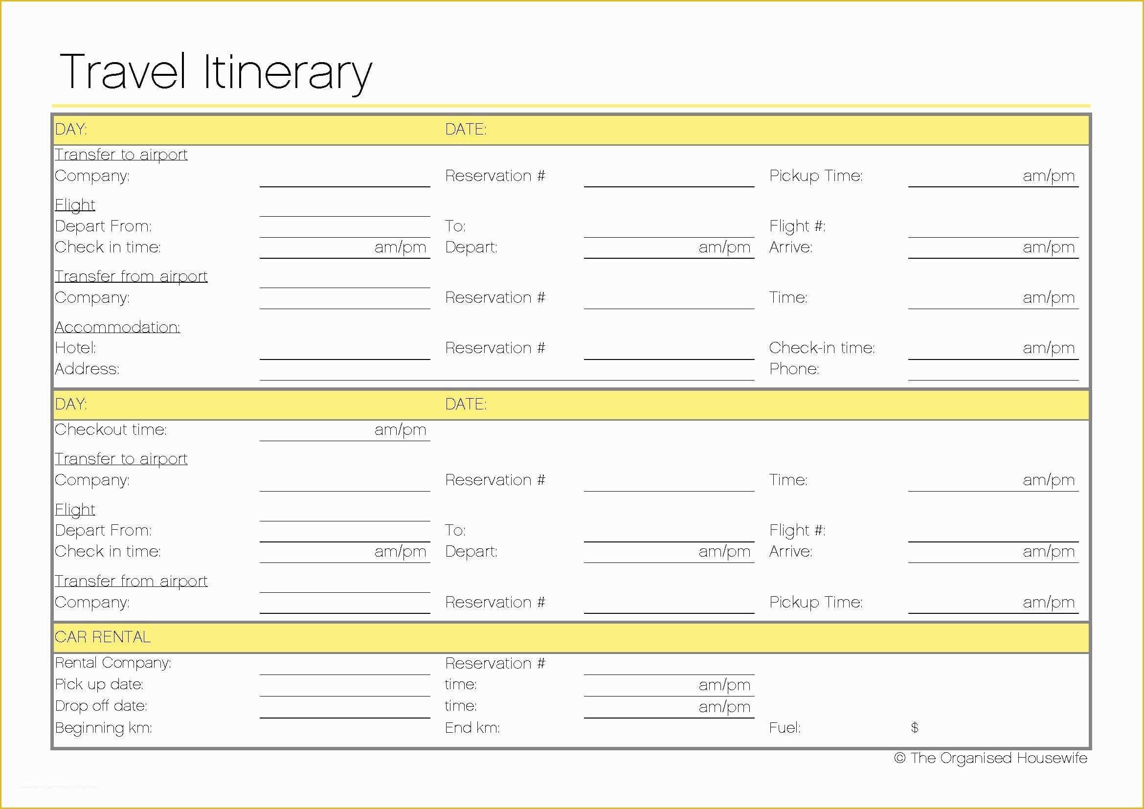 Free Itinerary Template Of Free Printable Travel Itinerary