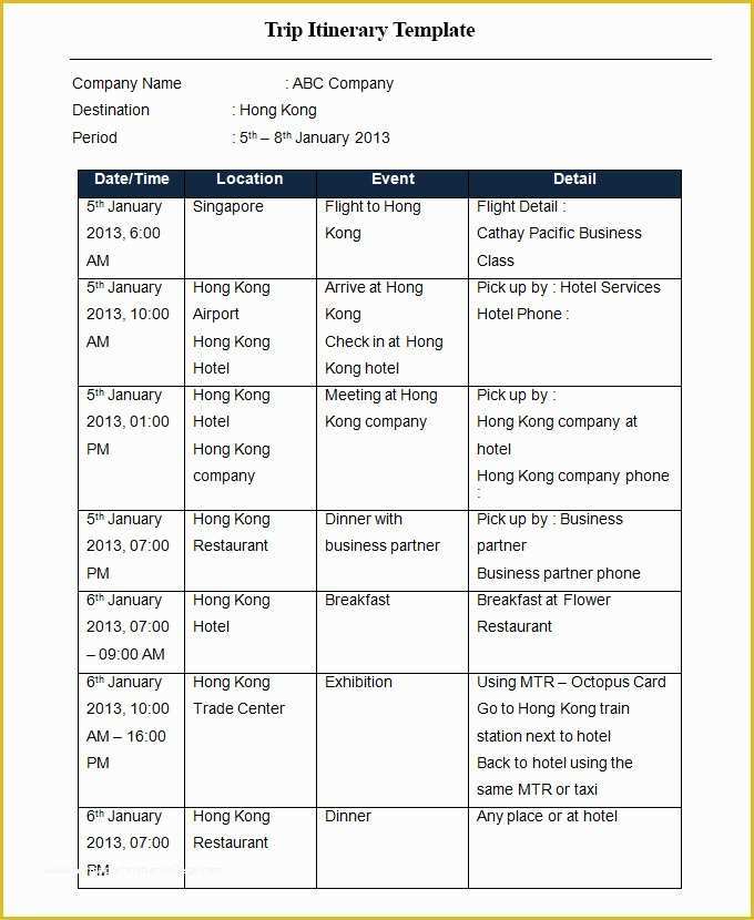 Free Itinerary Template Of Trip Itinerary Template 33 Free Word Excel Documents