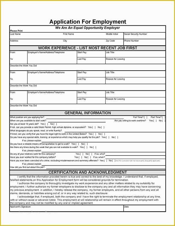 Free Job Application Template Of Free Printable Application for Employment Template