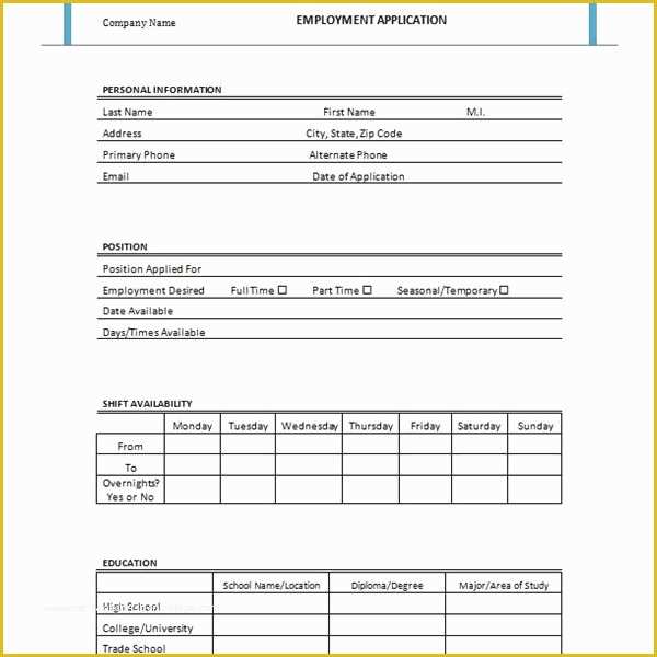 Free Job Application Template Of Free Printable Job Application form Template form Generic