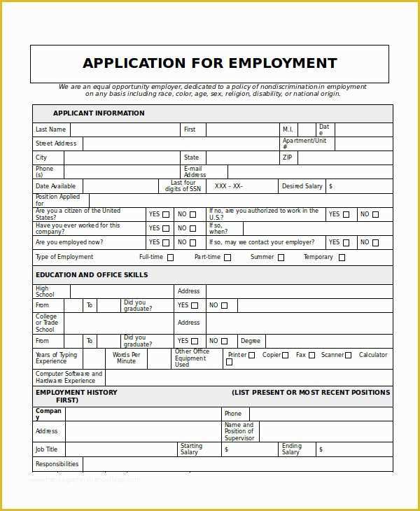 Free Job Application Template Of Generic Job Application 8 Free Word Pdf Documents