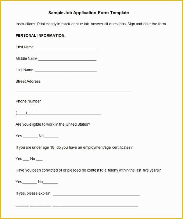 Free Job Application Template Of Job Application Template 19 Examples In Pdf Word