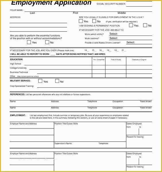 Free Job Application Template Of Printable Job Application Template