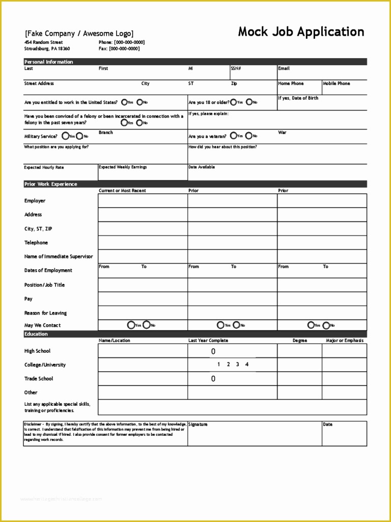 Free Job Application Template Word Document Of Blank Job Application form 5 Free Templates In Pdf Word