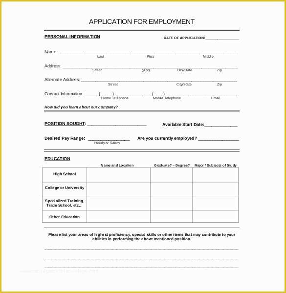 Free Job Application Template Word Document Of Employment Application Templates – 10 Free Word Pdf