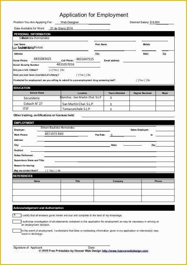 Free Job Application Template Word Document Of Free Printable Job Application form Template form Generic