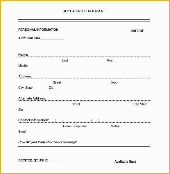 Free Job Application Template Word Document Of Job Application Template – 10 Free Word Pdf Documents