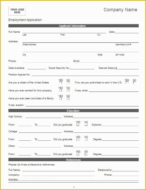 Free Job Application Template Word Document Of Job Application Template