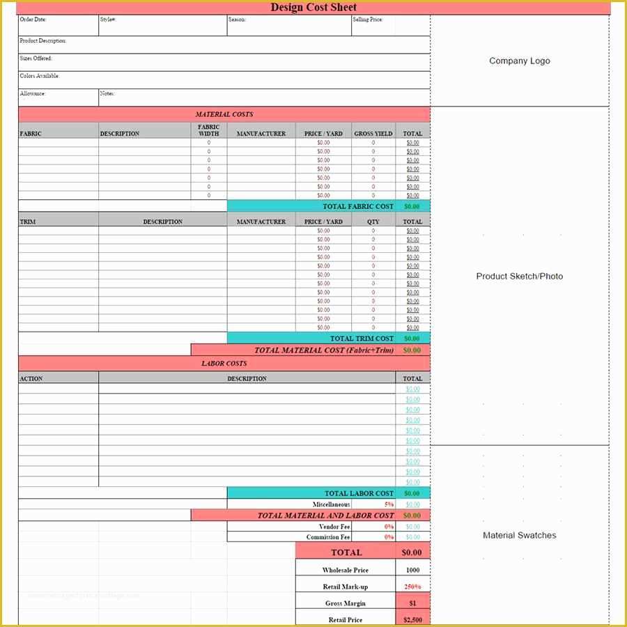 Free Job Cost Sheet Template Of Costing Spreadsheet Template Cost Estimate Spreadsheet