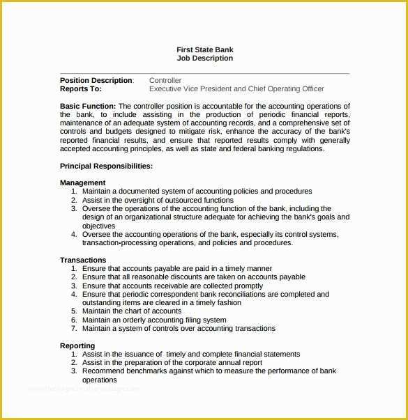 Free Job Description Template Of 10 Controller Job Description Templates Free Sample