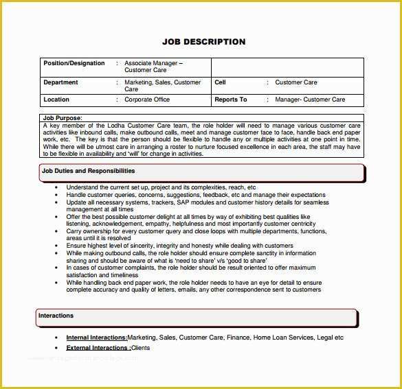 Free Job Description Template Of 10 Customer Service Job Description Templates