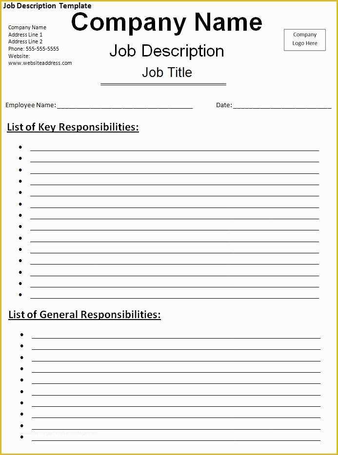 Free Job Description Template Of 10 Job Description Templates