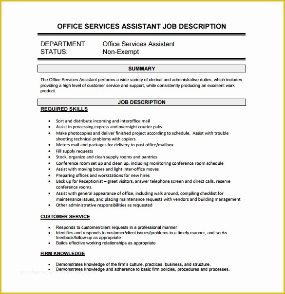 Free Job Description Template Of 11 Fice assistant Job Description Templates – Free
