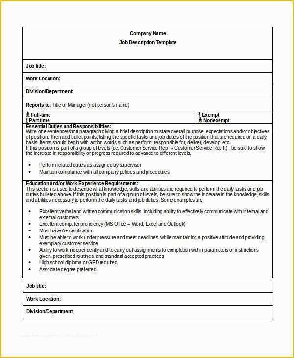 Free Job Description Template Of 33 Job Description Templates