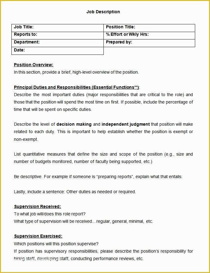 Free Job Description Template Of 48 Hr Job Description Templates Hr Templates