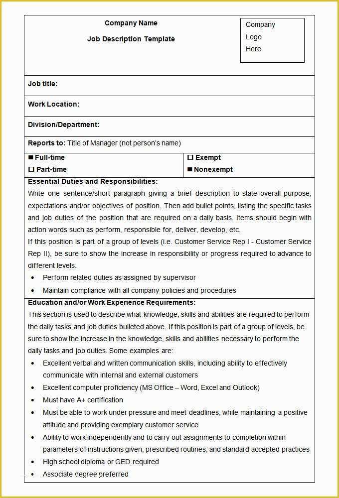 Free Job Description Template Of 48 Hr Job Description Templates Hr Templates