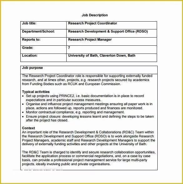 Free Job Description Template Of 9 Project Coordinator Job Description Templates Free