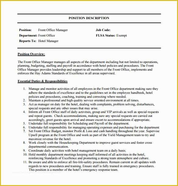 Free Job Description Template Of Fice Manager Job Description Template 9 Free Word