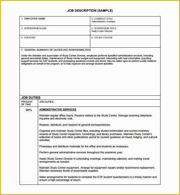 Free Job Description Template Of Sample Job Description Template 9 Free Documents