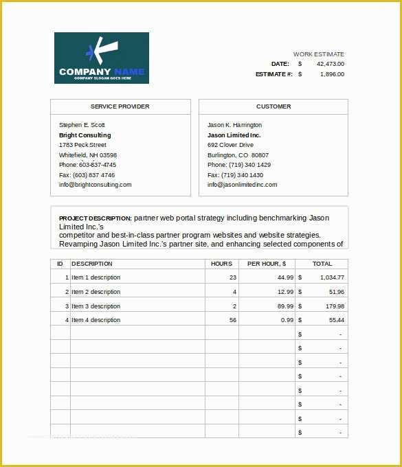 Free Job Estimate Template Of 26 Blank Estimate Templates Pdf Doc Excel Odt