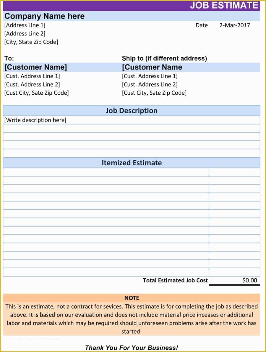 Free Job Estimate Template Of 44 Free Estimate Template forms [construction Repair