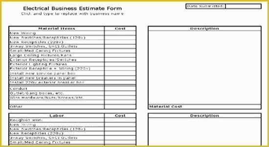 Free Job Estimate Template Of Electrical Estimate Sheet Free Electrical Estimate