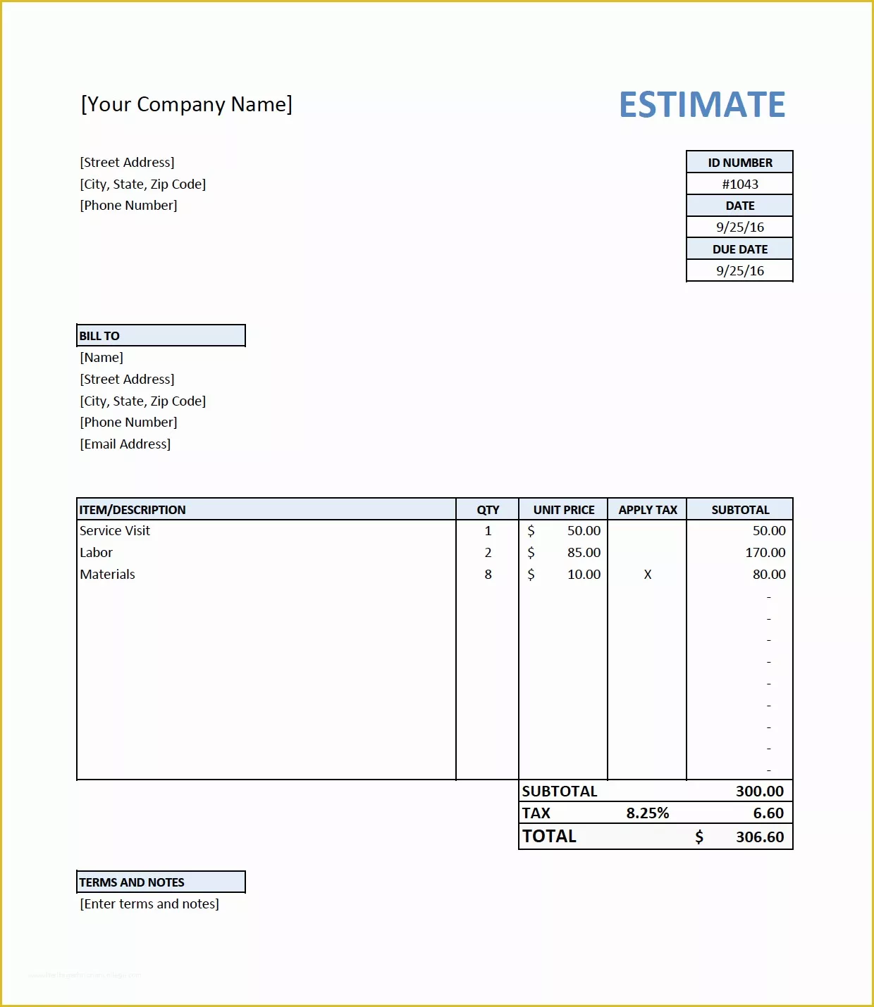 Free Job Estimate Template Of Free Estimate Template for Contractors