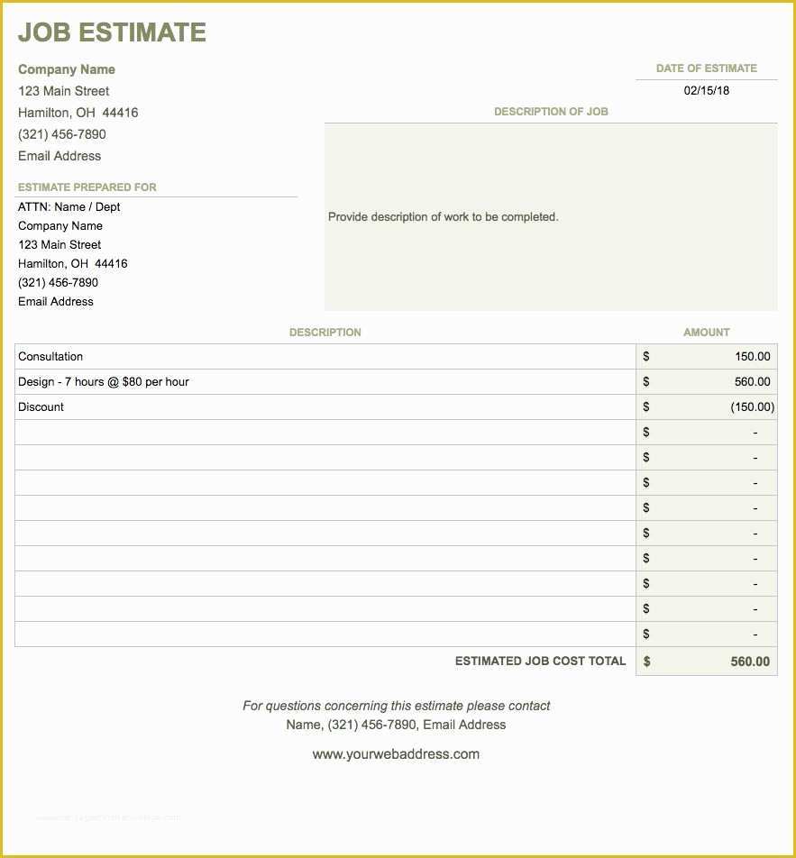 Free Job Estimate Template Of Free Google Docs Invoice Templates