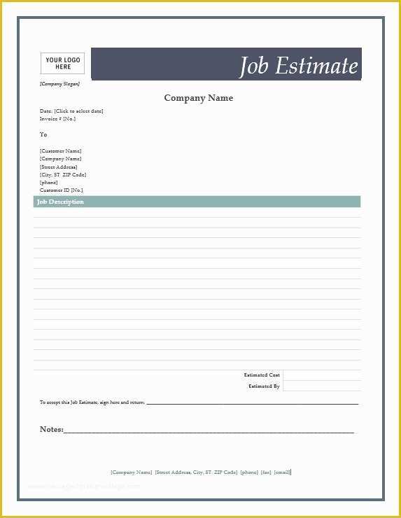 Free Job Estimate Template Of Free Job Estimate forms – Microsoft Word Templates