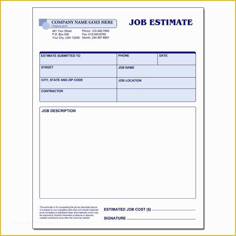 Free Job Estimate Template Of General Invoice forms Carbonless Printing