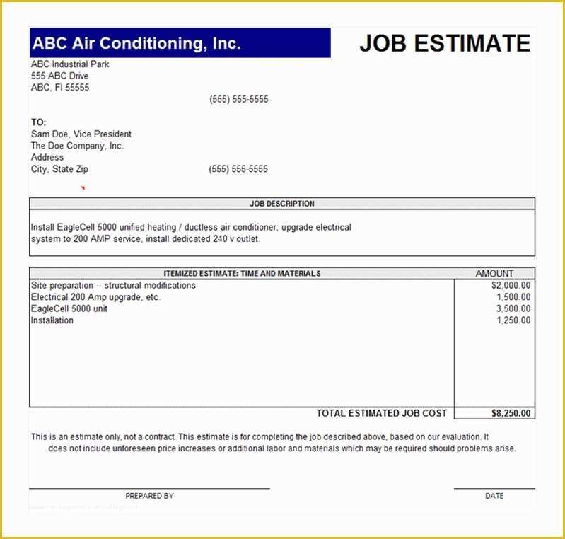 Free Job Estimate Template Of Job Estimate Template