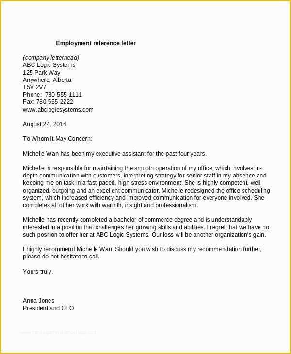 Free Job Reference Template Of 13 Employment Reference Letter Templates Free Sample