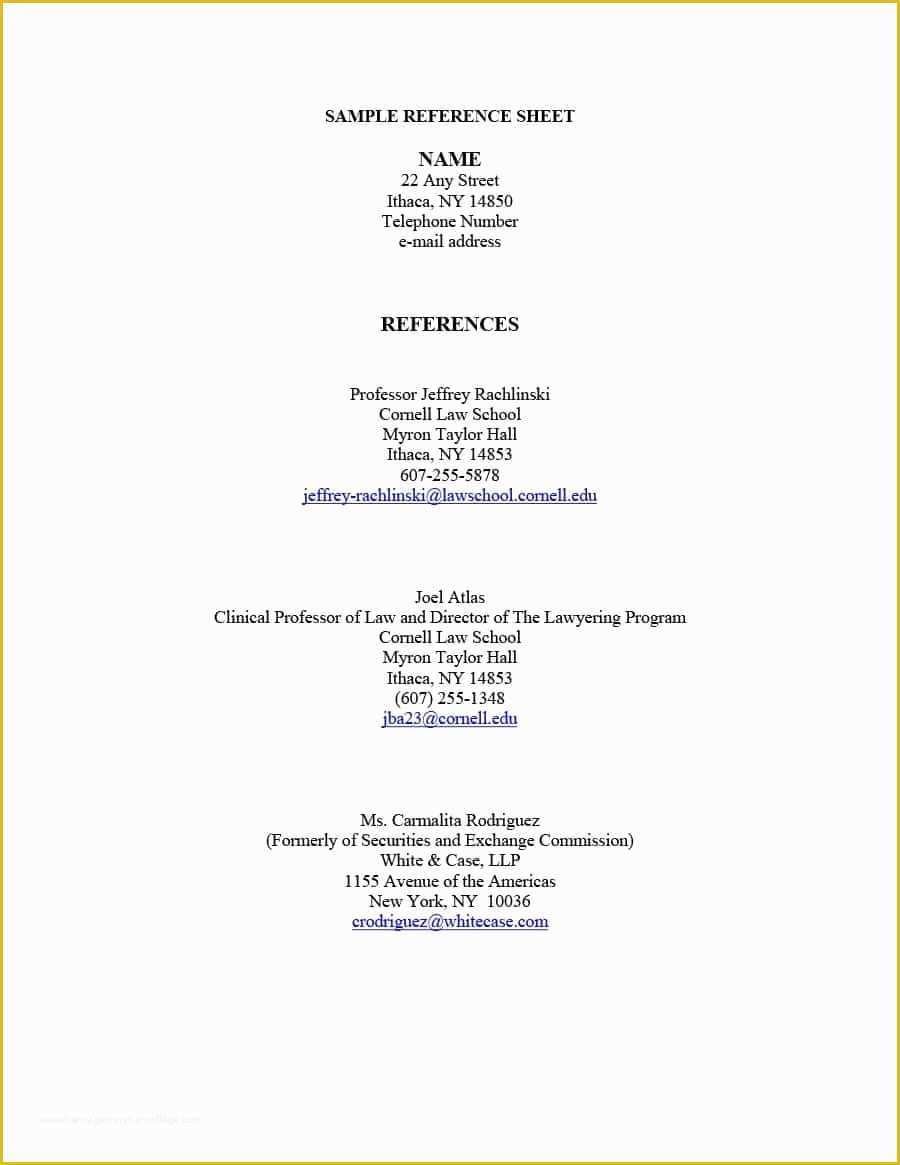 Free Job Reference Template Of 40 Professional Reference Page Sheet Templates