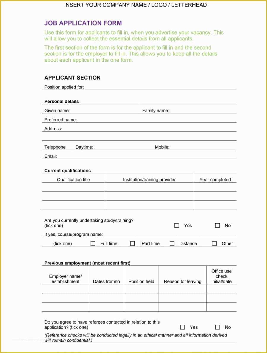 Free Job Reference Template Of 50 Free Employment Job Application form Templates
