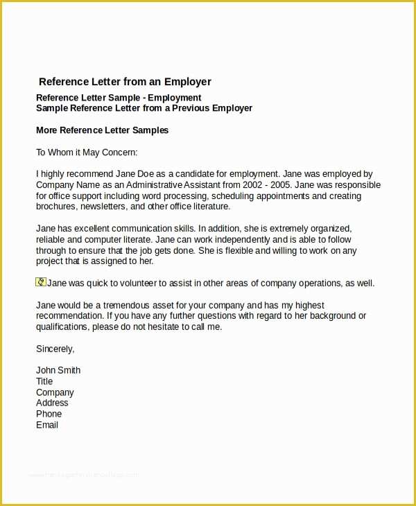 Free Job Reference Template Of 7 Job Reference Letter Templates Free Sample Example