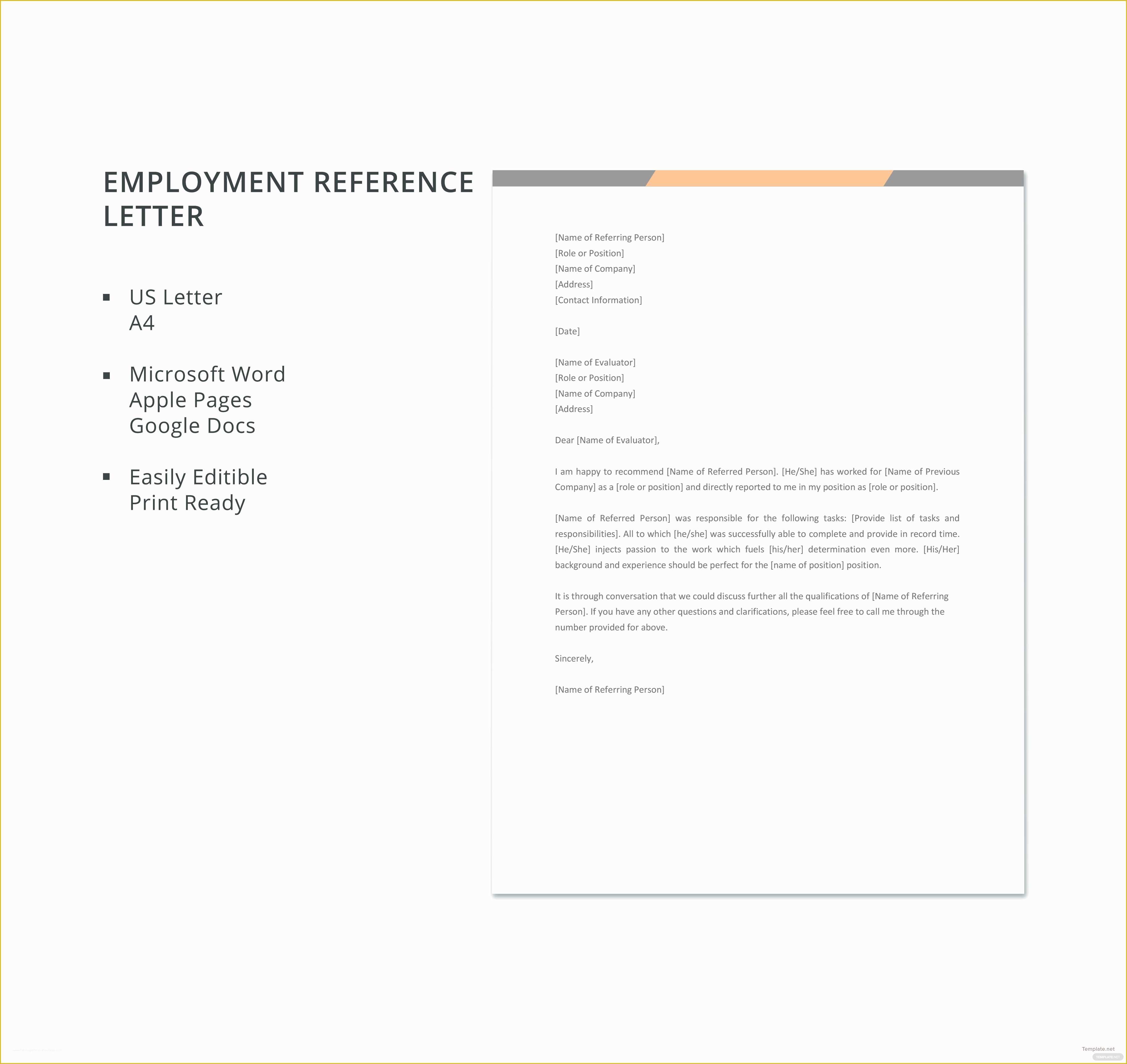 Free Job Reference Template Of Free Employment Reference Letter Template In Microsoft