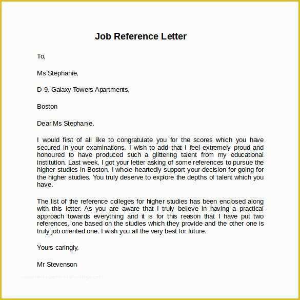 Free Job Reference Template Of Job Reference Letter 7 Free Samples Examples & formats