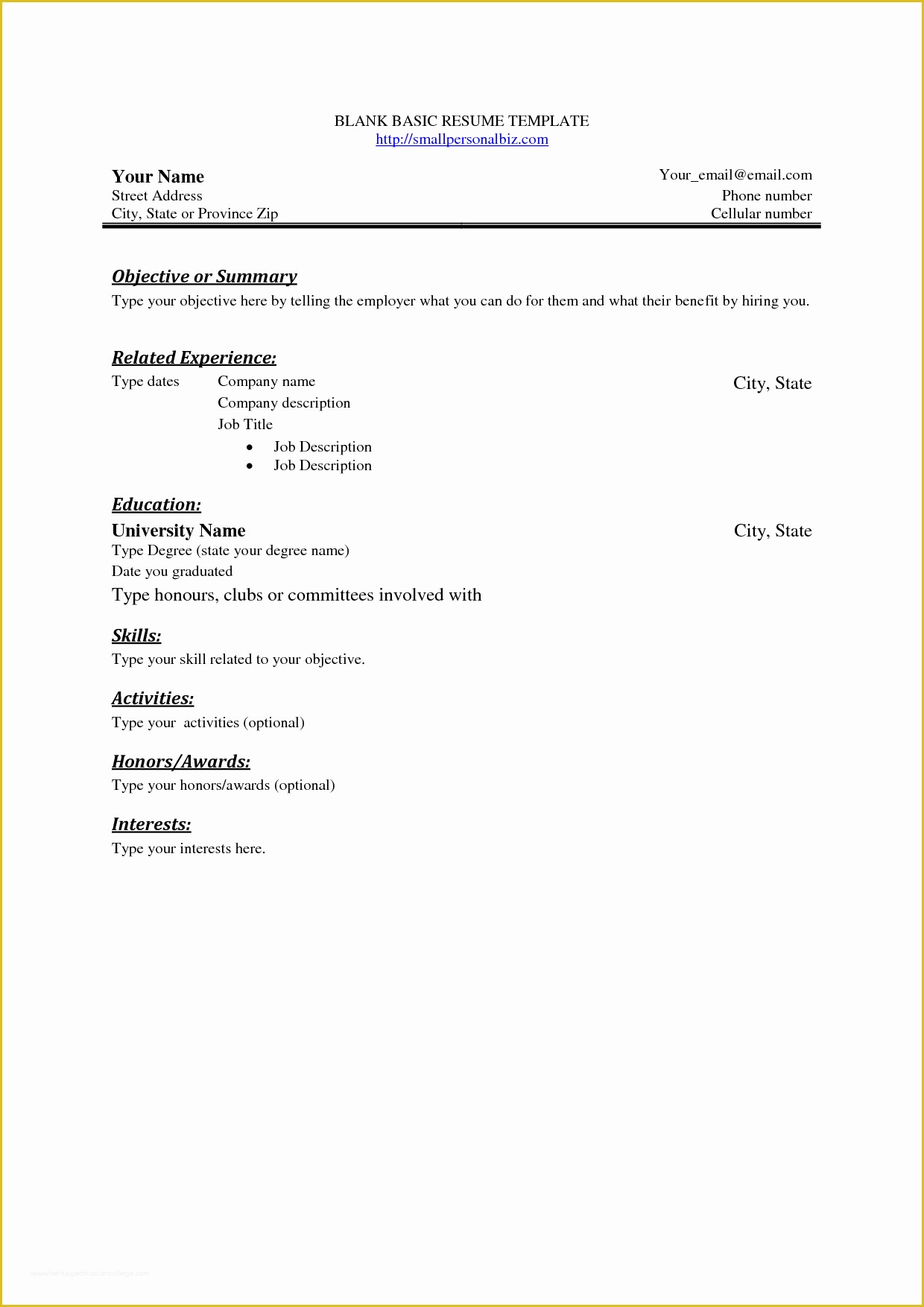 Free Job Resume Template Of Free Basic Blank Resume Template