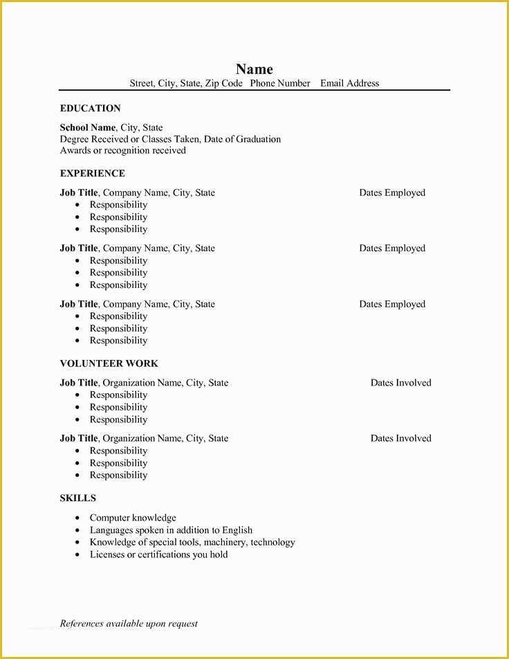 Free Job Specific Resume Templates Of Blank Resume Examples