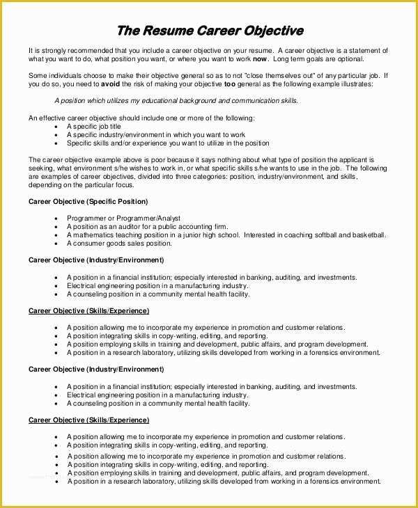 Free Job Specific Resume Templates Of Resume Objective Example 8 Samples In Pdf Word