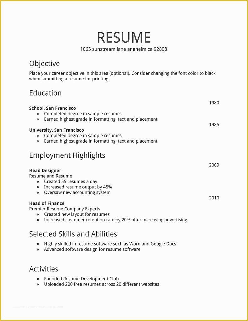 Free Job Specific Resume Templates Of Simple Resume Template Download Free Resume Templates D
