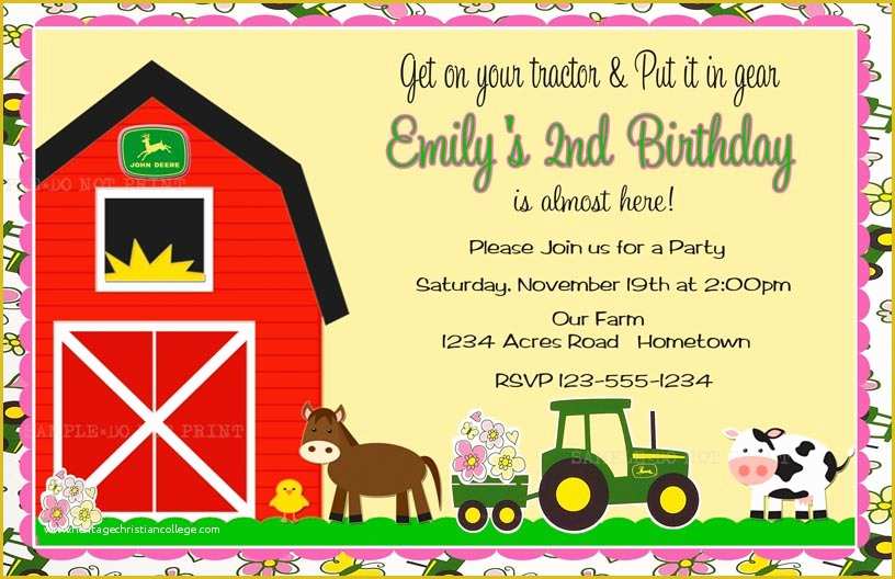 Free John Deere Invitation Template Of Personalized Invitations