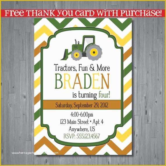 Free John Deere Invitation Template Of Tractor Birthday Invitation First Birthday Party Farm